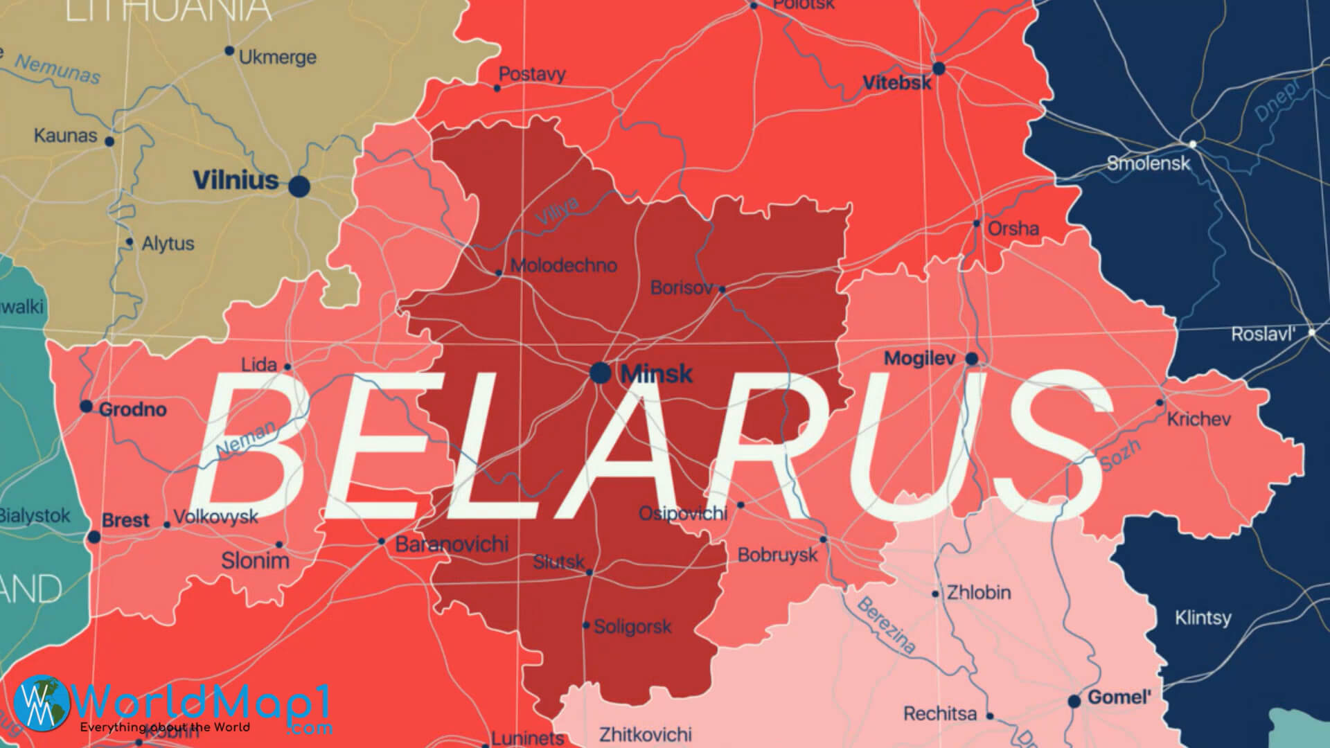 Carte du pays de la Bielorussie
